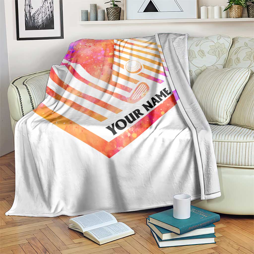USA Golf Design Blanket Watercolor Female Silhouette and Orange Gradient Flag and Ball Pattern - Wonder Print Shop