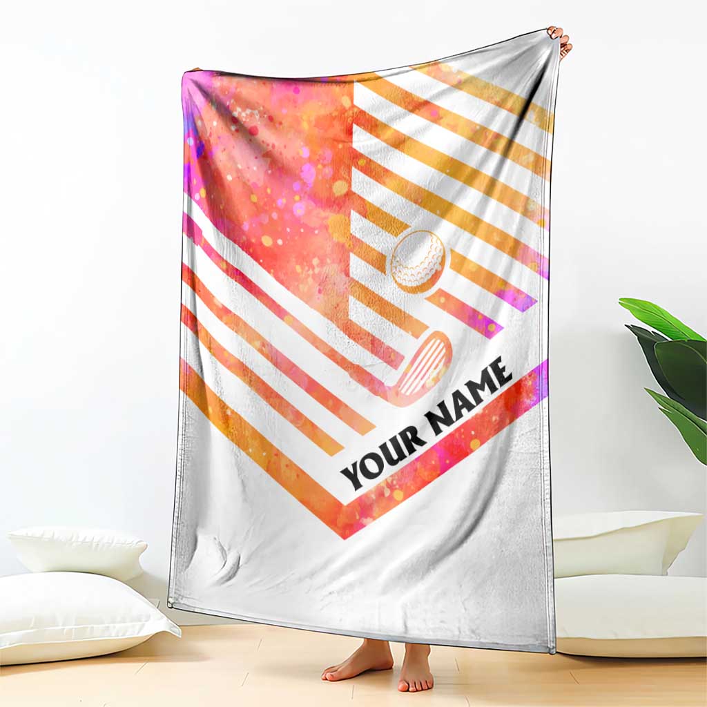 USA Golf Design Blanket Watercolor Female Silhouette and Orange Gradient Flag and Ball Pattern - Wonder Print Shop