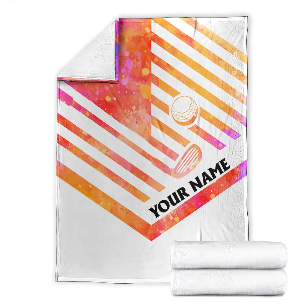 USA Golf Design Blanket Watercolor Female Silhouette and Orange Gradient Flag and Ball Pattern - Wonder Print Shop