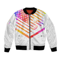 USA Golf Design Bomber Jacket Watercolor Female Silhouette and Orange Gradient Flag and Ball Pattern - Wonder Print Shop