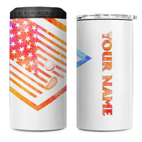 USA Golf Design 4 in 1 Can Cooler Tumbler Watercolor Female Silhouette and Orange Gradient Flag and Ball Pattern - Wonder Print Shop