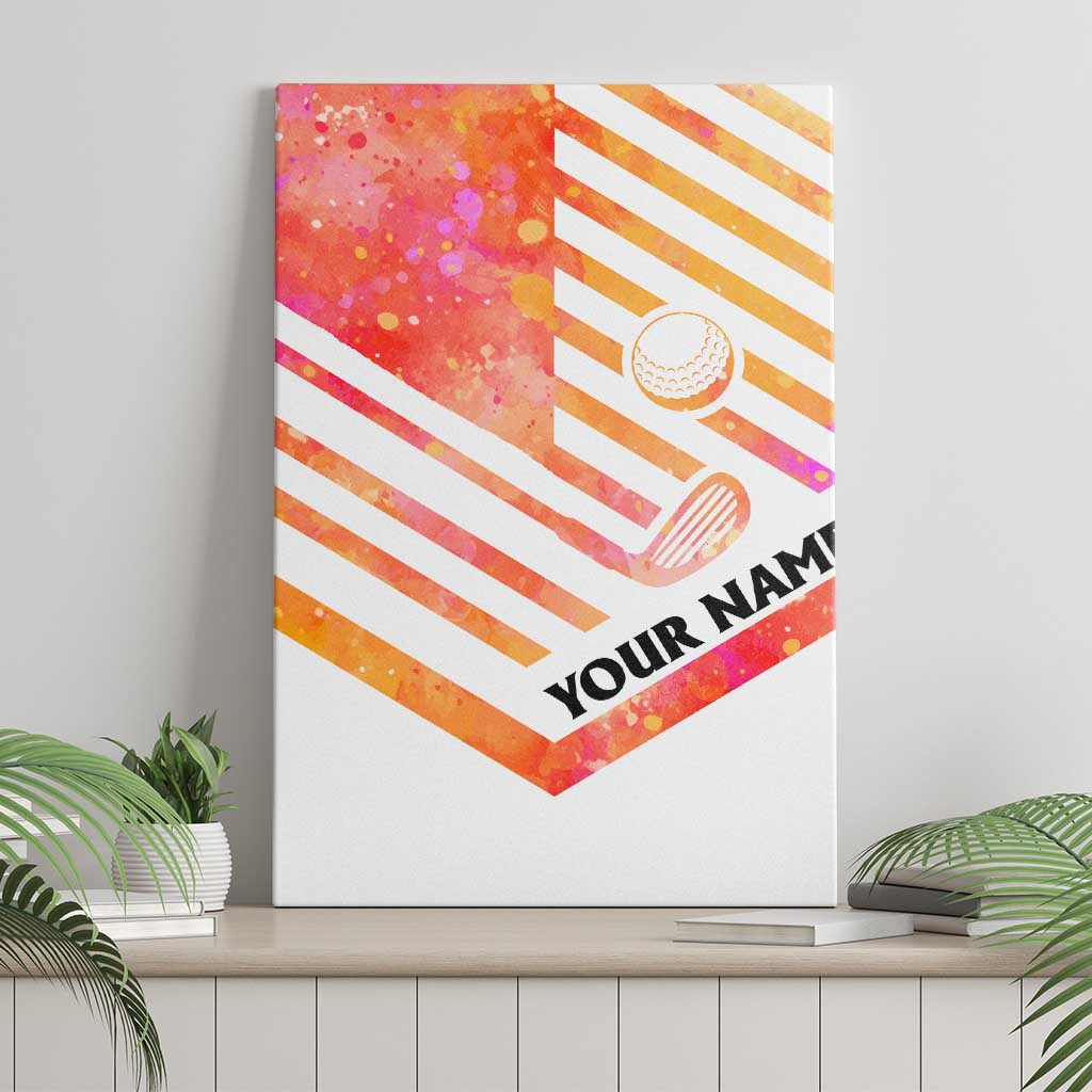 USA Golf Design Canvas Wall Art Watercolor Female Silhouette and Orange Gradient Flag and Ball Pattern - Wonder Print Shop