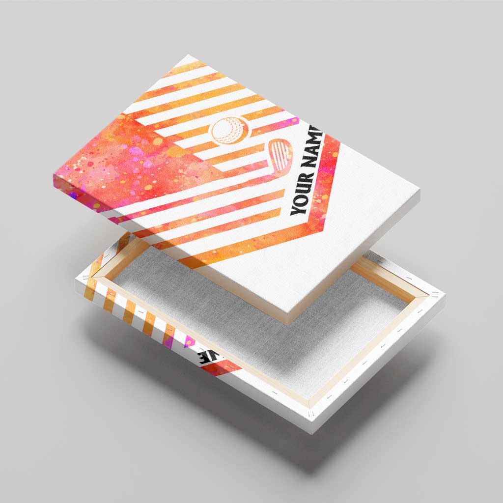 USA Golf Design Canvas Wall Art Watercolor Female Silhouette and Orange Gradient Flag and Ball Pattern - Wonder Print Shop