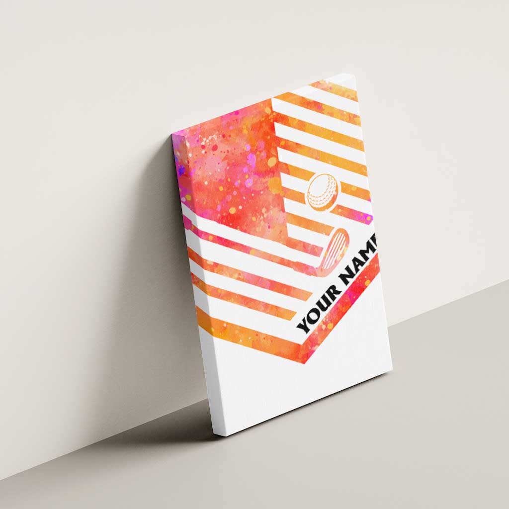 USA Golf Design Canvas Wall Art Watercolor Female Silhouette and Orange Gradient Flag and Ball Pattern - Wonder Print Shop