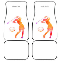 USA Golf Design Car Mats Watercolor Female Silhouette and Orange Gradient Flag and Ball Pattern - Wonder Print Shop