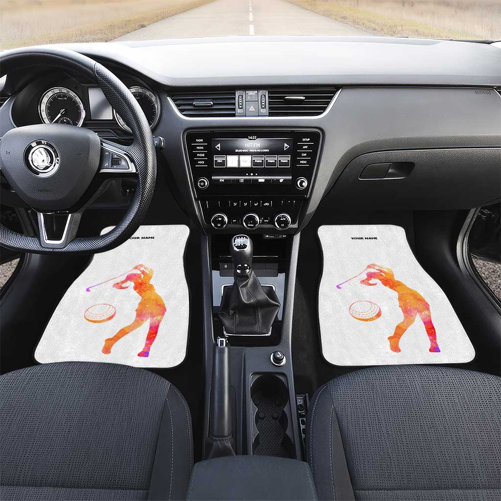 USA Golf Design Car Mats Watercolor Female Silhouette and Orange Gradient Flag and Ball Pattern - Wonder Print Shop