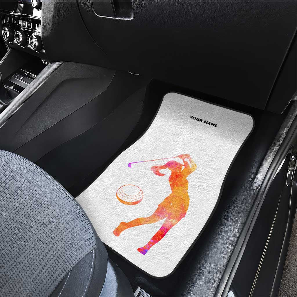 USA Golf Design Car Mats Watercolor Female Silhouette and Orange Gradient Flag and Ball Pattern - Wonder Print Shop