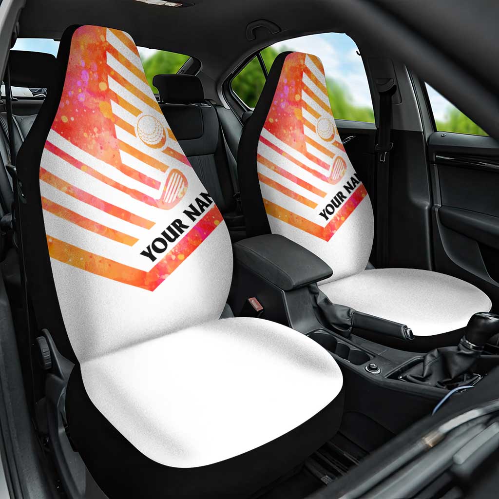 USA Golf Design Car Seat Cover Watercolor Female Silhouette and Orange Gradient Flag and Ball Pattern - Wonder Print Shop