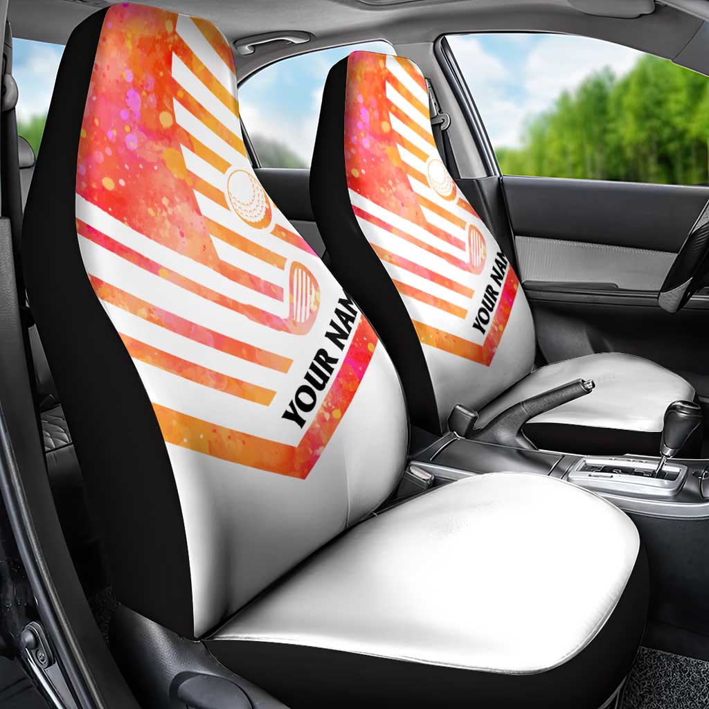 USA Golf Design Car Seat Cover Watercolor Female Silhouette and Orange Gradient Flag and Ball Pattern - Wonder Print Shop