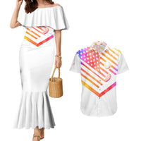USA Golf Design Couples Matching Mermaid Dress and Hawaiian Shirt Watercolor Female Silhouette and Orange Gradient Flag and Ball Pattern - Wonder Print Shop