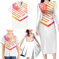 USA Golf Design Family Matching Long Sleeve Bodycon Dress and Hawaiian Shirt Watercolor Female Silhouette and Orange Gradient Flag and Ball Pattern - Wonder Print Shop