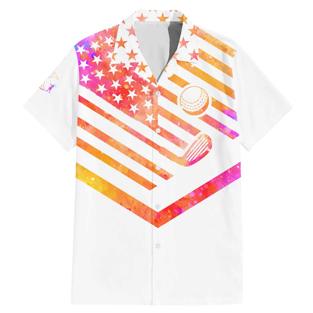 USA Golf Design Family Matching Mermaid Dress and Hawaiian Shirt Watercolor Female Silhouette and Orange Gradient Flag and Ball Pattern - Wonder Print Shop