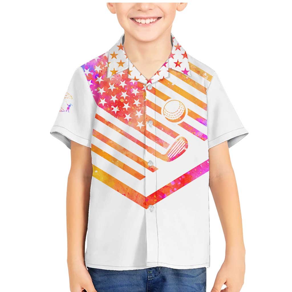 USA Golf Design Family Matching Mermaid Dress and Hawaiian Shirt Watercolor Female Silhouette and Orange Gradient Flag and Ball Pattern - Wonder Print Shop