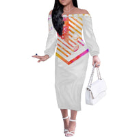 USA Golf Design Family Matching Off The Shoulder Long Sleeve Dress and Hawaiian Shirt Watercolor Female Silhouette and Orange Gradient Flag and Ball Pattern - Wonder Print Shop