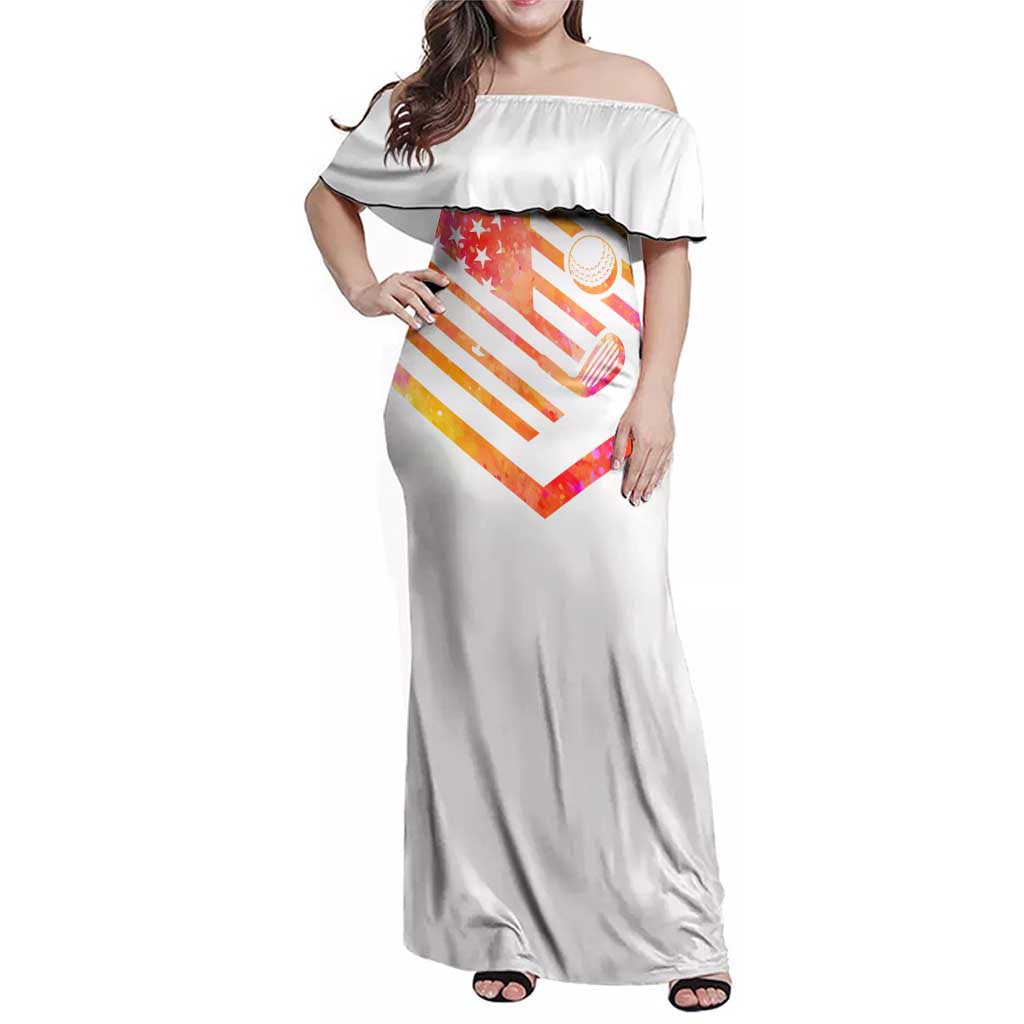 USA Golf Design Family Matching Off Shoulder Maxi Dress and Hawaiian Shirt Watercolor Female Silhouette and Orange Gradient Flag and Ball Pattern - Wonder Print Shop