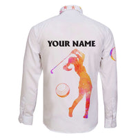 USA Golf Design Family Matching Puletasi and Hawaiian Shirt Watercolor Female Silhouette and Orange Gradient Flag and Ball Pattern - Wonder Print Shop