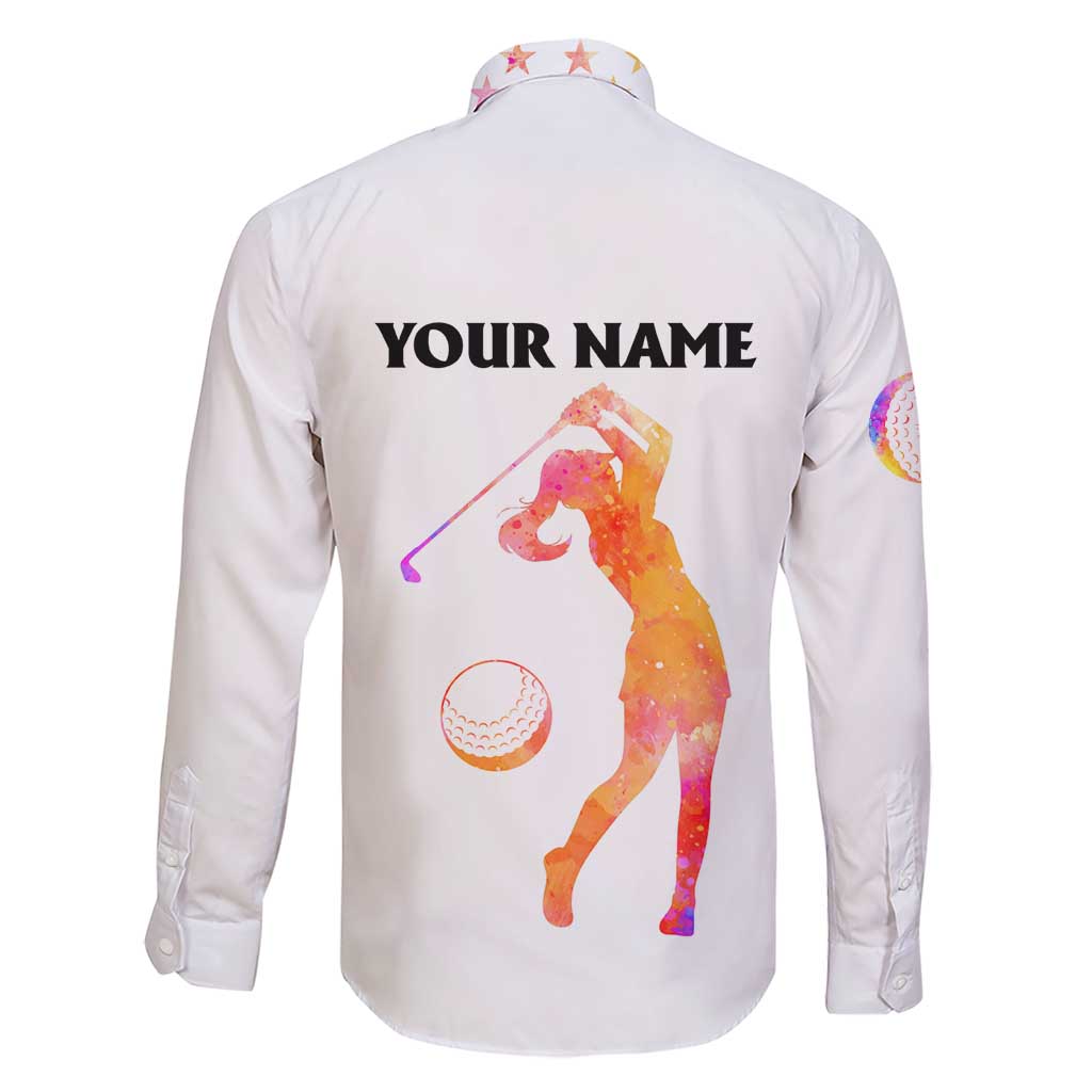 USA Golf Design Family Matching Short Sleeve Bodycon Dress and Hawaiian Shirt Watercolor Female Silhouette and Orange Gradient Flag and Ball Pattern - Wonder Print Shop