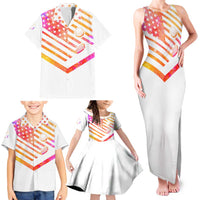 USA Golf Design Family Matching Tank Maxi Dress and Hawaiian Shirt Watercolor Female Silhouette and Orange Gradient Flag and Ball Pattern - Wonder Print Shop
