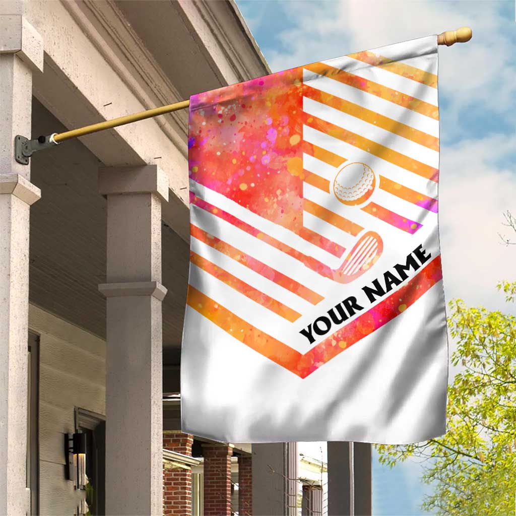 USA Golf Design Garden Flag Watercolor Female Silhouette and Orange Gradient Flag and Ball Pattern - Wonder Print Shop