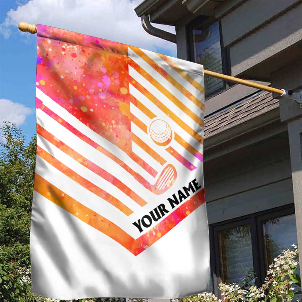 USA Golf Design Garden Flag Watercolor Female Silhouette and Orange Gradient Flag and Ball Pattern - Wonder Print Shop