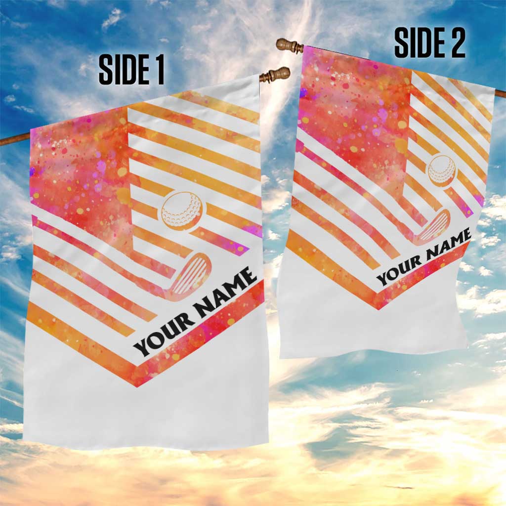 USA Golf Design Garden Flag Watercolor Female Silhouette and Orange Gradient Flag and Ball Pattern - Wonder Print Shop