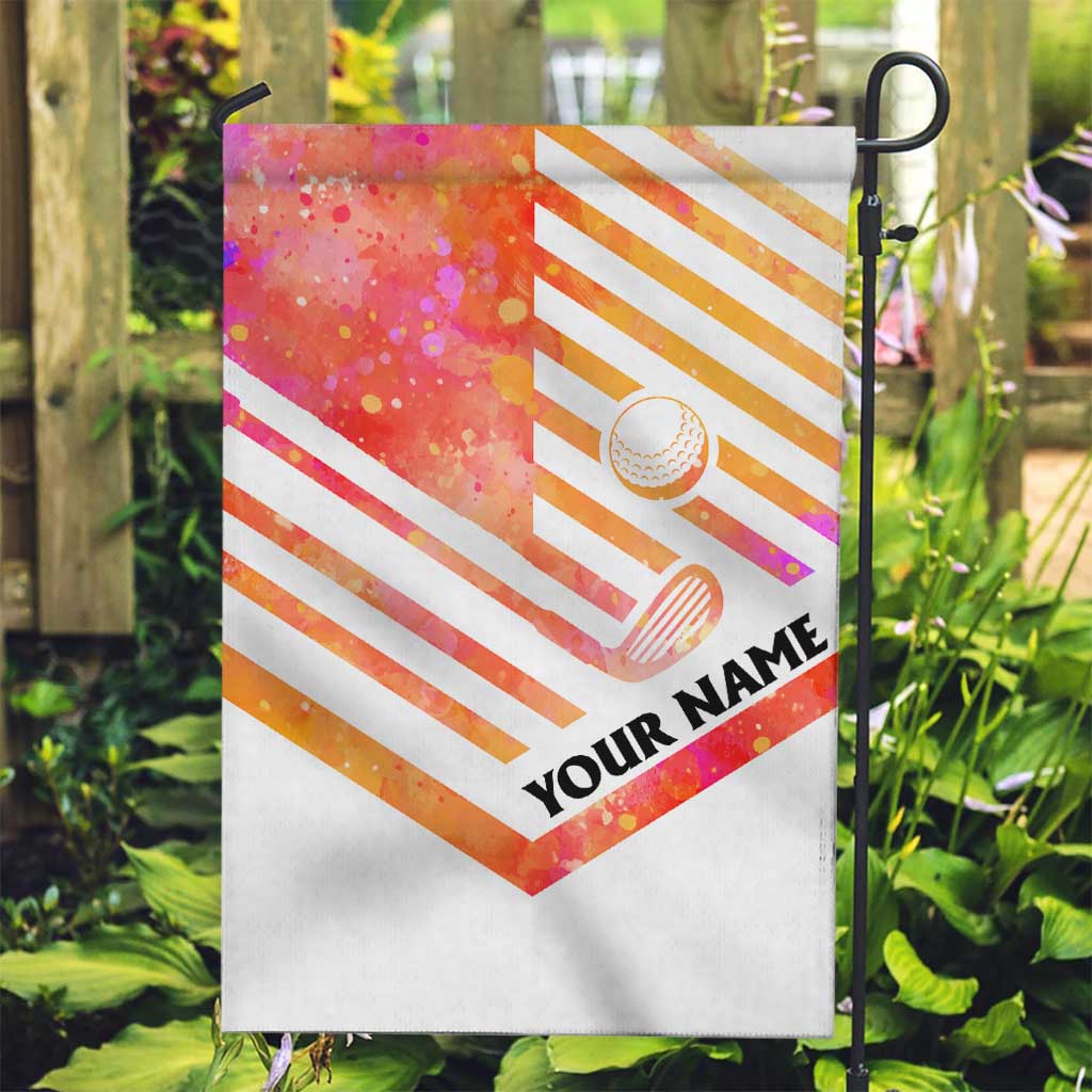 USA Golf Design Garden Flag Watercolor Female Silhouette and Orange Gradient Flag and Ball Pattern - Wonder Print Shop