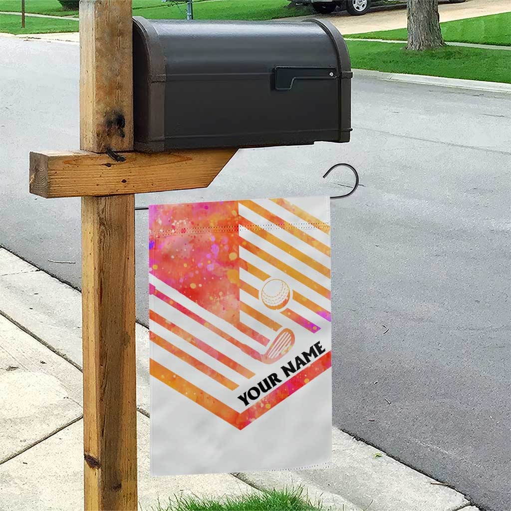 USA Golf Design Garden Flag Watercolor Female Silhouette and Orange Gradient Flag and Ball Pattern - Wonder Print Shop