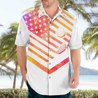 USA Golf Design Hawaiian Shirt Watercolor Female Silhouette and Orange Gradient Flag and Ball Pattern - Wonder Print Shop