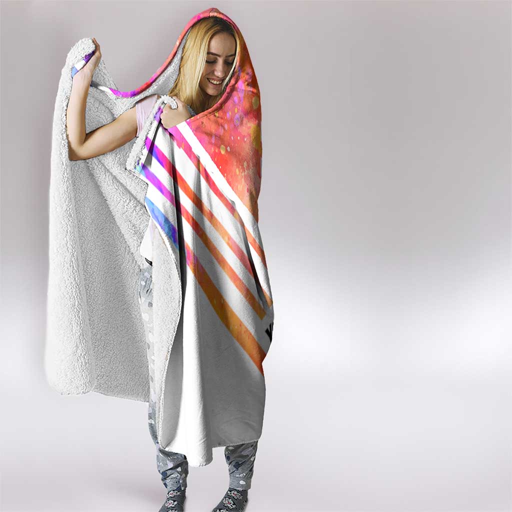 USA Golf Design Hooded Blanket Watercolor Female Silhouette and Orange Gradient Flag and Ball Pattern - Wonder Print Shop