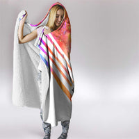 USA Golf Design Hooded Blanket Watercolor Female Silhouette and Orange Gradient Flag and Ball Pattern - Wonder Print Shop