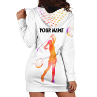 USA Golf Design Hoodie Dress Watercolor Female Silhouette and Orange Gradient Flag and Ball Pattern - Wonder Print Shop