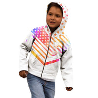 USA Golf Design Kid Hoodie Watercolor Female Silhouette and Orange Gradient Flag and Ball Pattern - Wonder Print Shop