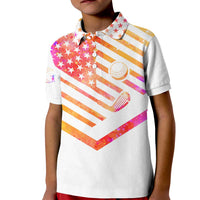 USA Golf Design Kid Polo Shirt Watercolor Female Silhouette and Orange Gradient Flag and Ball Pattern - Wonder Print Shop