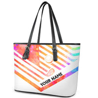 USA Golf Design Leather Tote Bag Watercolor Female Silhouette and Orange Gradient Flag and Ball Pattern - Wonder Print Shop