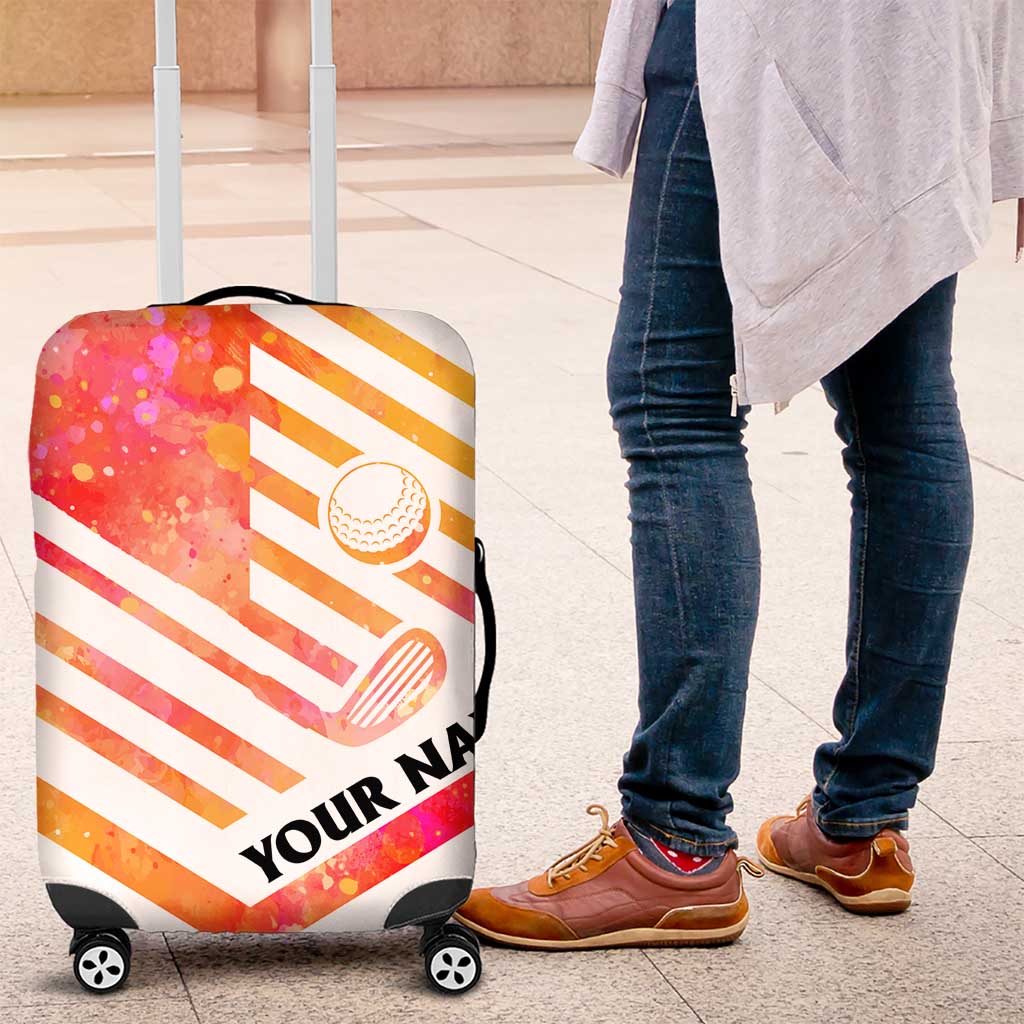 USA Golf Design Luggage Cover Watercolor Female Silhouette and Orange Gradient Flag and Ball Pattern - Wonder Print Shop