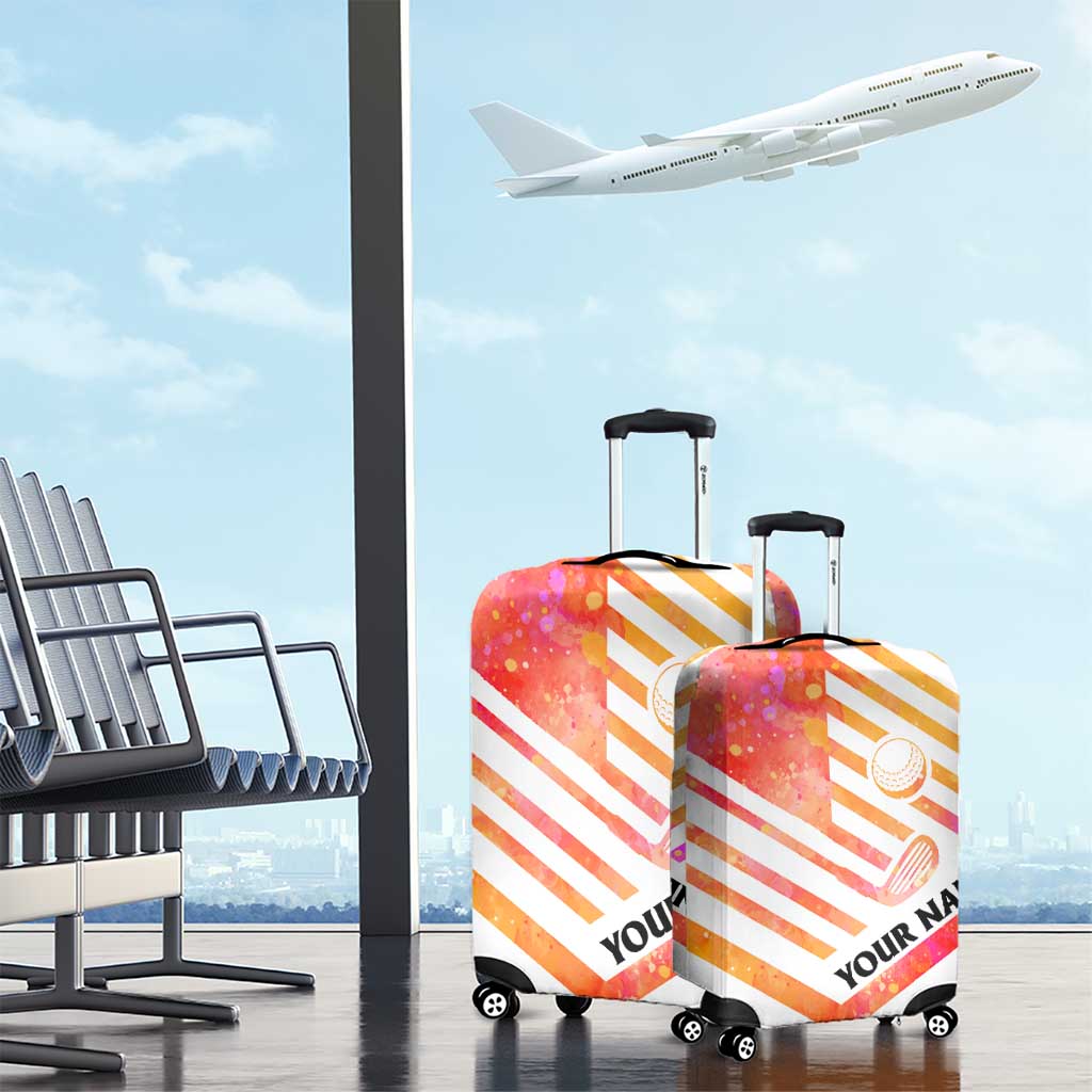USA Golf Design Luggage Cover Watercolor Female Silhouette and Orange Gradient Flag and Ball Pattern - Wonder Print Shop