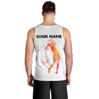 USA Golf Design Men Tank Top Watercolor Female Silhouette and Orange Gradient Flag and Ball Pattern - Wonder Print Shop