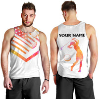 USA Golf Design Men Tank Top Watercolor Female Silhouette and Orange Gradient Flag and Ball Pattern - Wonder Print Shop