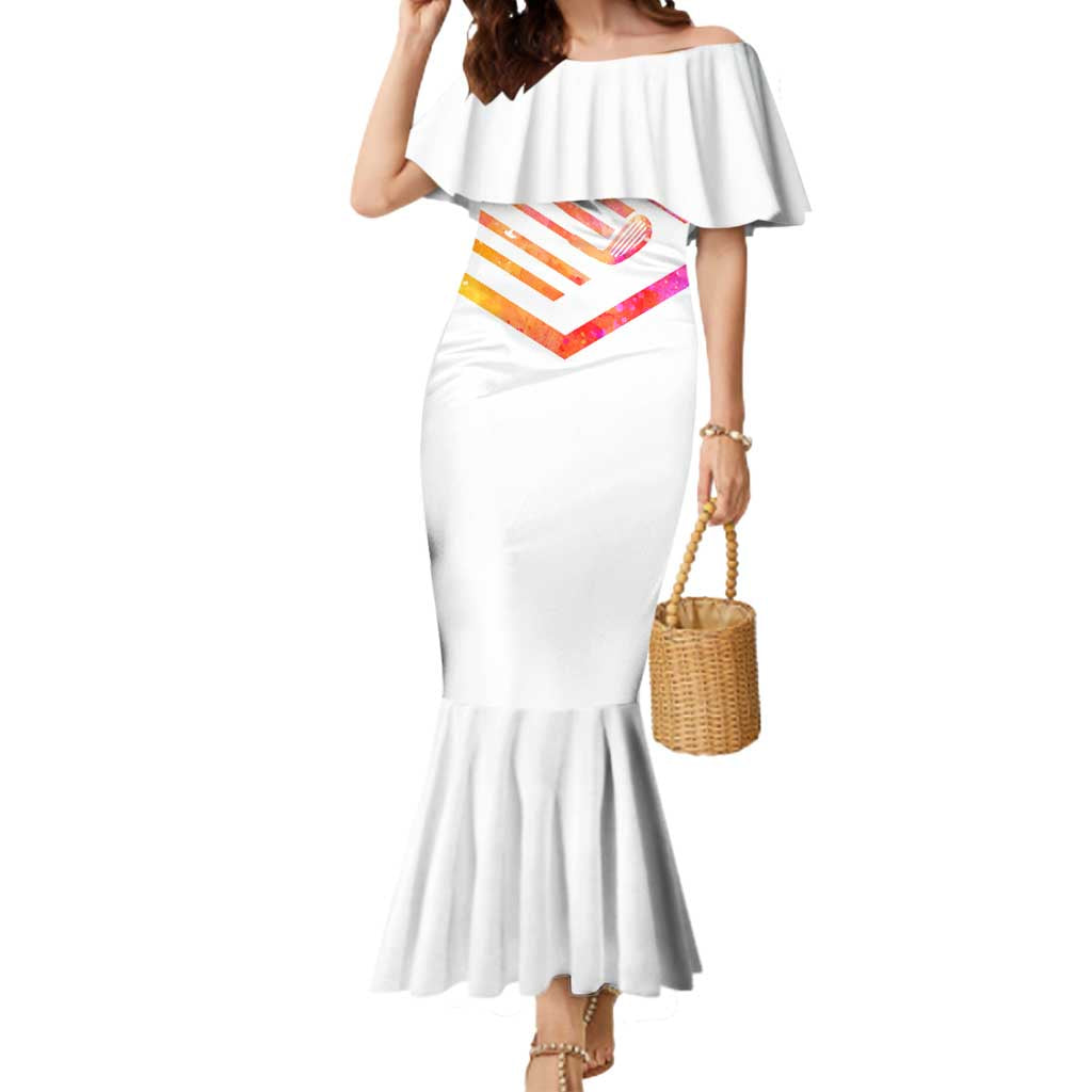 USA Golf Design Mermaid Dress Watercolor Female Silhouette and Orange Gradient Flag and Ball Pattern - Wonder Print Shop