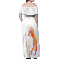 USA Golf Design Off Shoulder Maxi Dress Watercolor Female Silhouette and Orange Gradient Flag and Ball Pattern - Wonder Print Shop