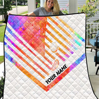 USA Golf Design Quilt Watercolor Female Silhouette and Orange Gradient Flag and Ball Pattern - Wonder Print Shop