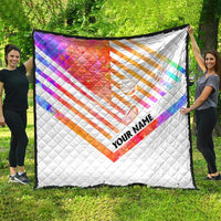 USA Golf Design Quilt Watercolor Female Silhouette and Orange Gradient Flag and Ball Pattern - Wonder Print Shop