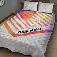 USA Golf Design Quilt Bed Set Watercolor Female Silhouette and Orange Gradient Flag and Ball Pattern - Wonder Print Shop