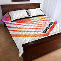 USA Golf Design Quilt Bed Set Watercolor Female Silhouette and Orange Gradient Flag and Ball Pattern - Wonder Print Shop
