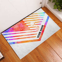 USA Golf Design Rubber Doormat Watercolor Female Silhouette and Orange Gradient Flag and Ball Pattern - Wonder Print Shop