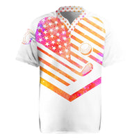 USA Golf Design Rugby Jersey Watercolor Female Silhouette and Orange Gradient Flag and Ball Pattern - Wonder Print Shop