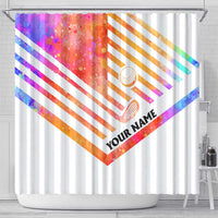 USA Golf Design Shower Curtain Watercolor Female Silhouette and Orange Gradient Flag and Ball Pattern - Wonder Print Shop