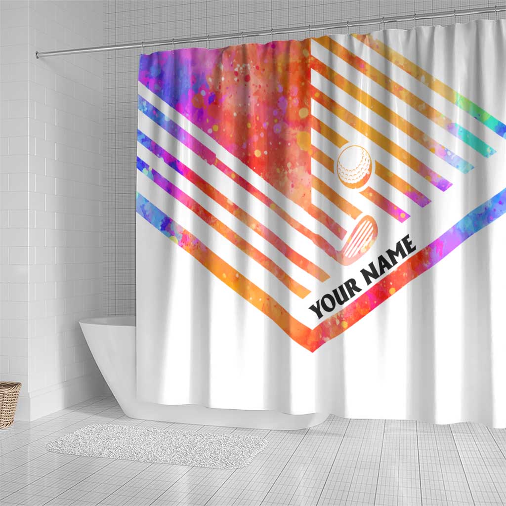 USA Golf Design Shower Curtain Watercolor Female Silhouette and Orange Gradient Flag and Ball Pattern - Wonder Print Shop
