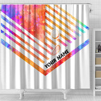 USA Golf Design Shower Curtain Watercolor Female Silhouette and Orange Gradient Flag and Ball Pattern - Wonder Print Shop