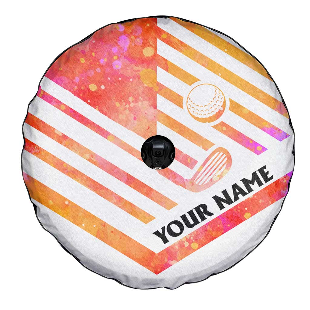 USA Golf Design Spare Tire Cover Watercolor Female Silhouette and Orange Gradient Flag and Ball Pattern - Wonder Print Shop